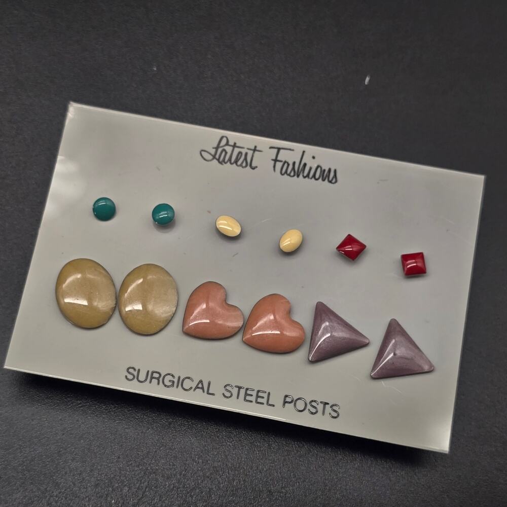 Colorful 1980s Enamel Stud Earrings Petite Dainty NWT NOS On Card #7